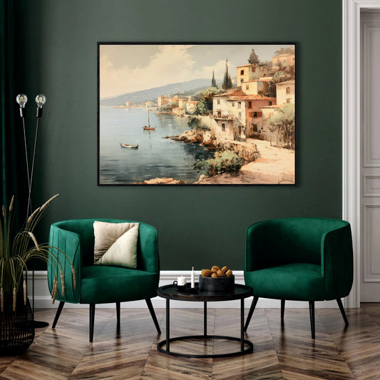 Italian Riviera Coastal Village Canvas Digital Painting