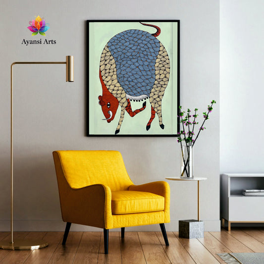 Stylized Tribal Bull Motif Canvas Digital Canvas Art by Ayansi Arts