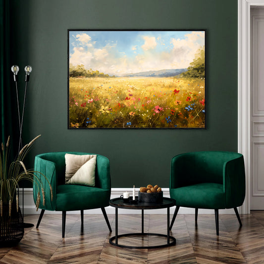 Golden Meadow with Wildflowers Canvas Digital Painting