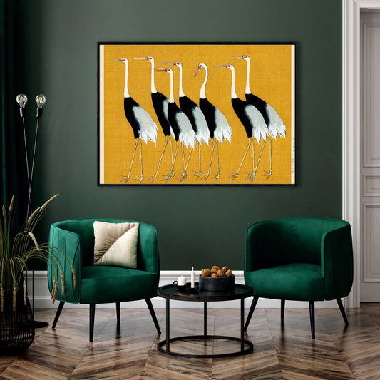 Elegant Cranes Canvas Digital Painting - Japanese Inspired Design