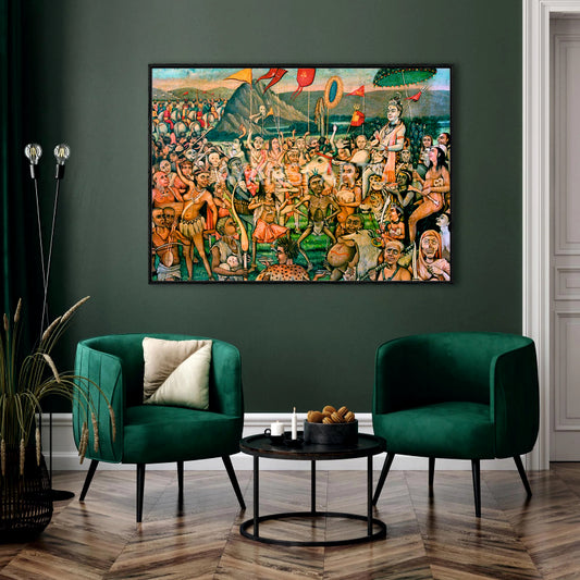 Lord Shiva's Barat: A Vibrant and Divine Marriage Procession Canvas Painting by Ayansi Arts