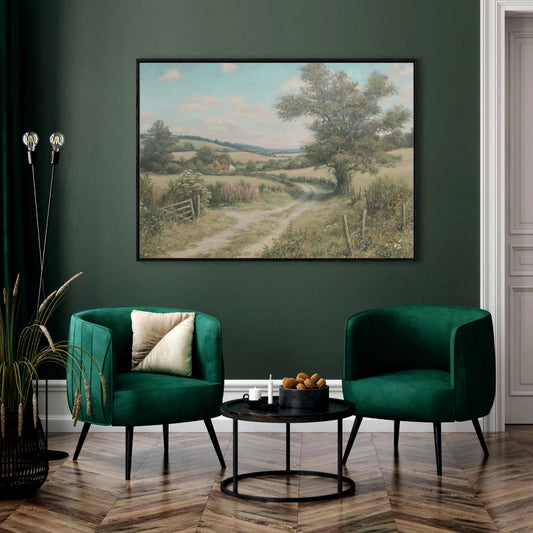 Country Lane to the Cottage Canvas Digital Painting