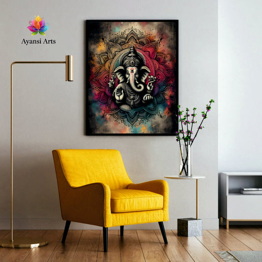 Divine Ganesha Mandala Canvas Art - Vibrant Spiritual Decor by Ayansi Arts