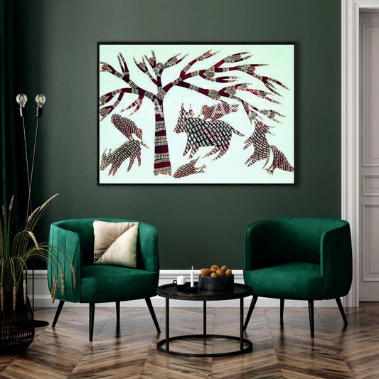 Gond Art Forest Scene Canvas Painting by Ayansi Arts