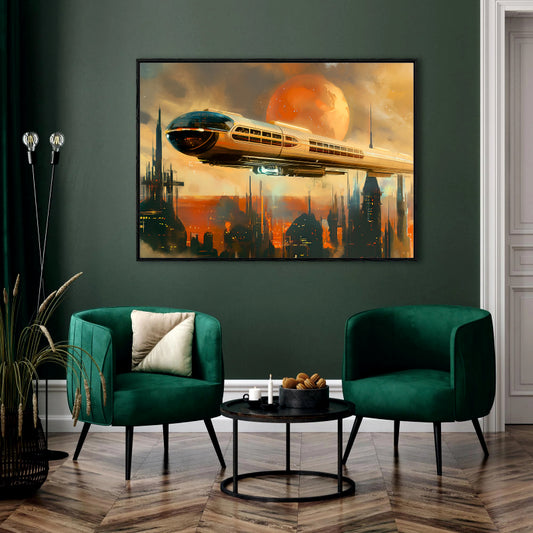 Skybound Transit Futuristic Canvas Digital Painting - City of Tomorrow