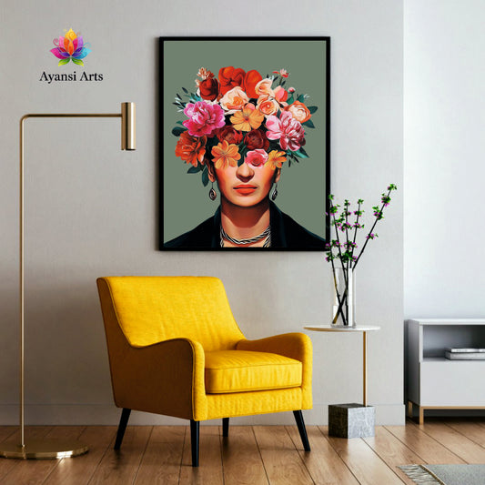 Frida's Floral Reverie - Iconic Blooms Canvas Art by Ayansi Arts