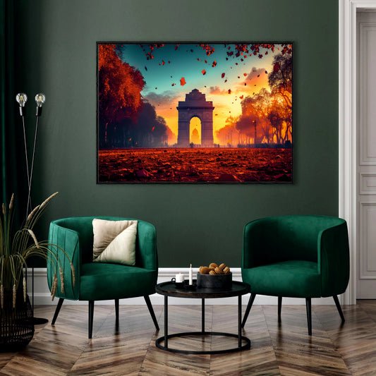 Autumnal Grandeur: India Gate Canvas Digital Painting