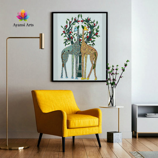 Twin Giraffes of Abundance Tribal Canvas Digital Painting Canvas Art by Ayansi Arts