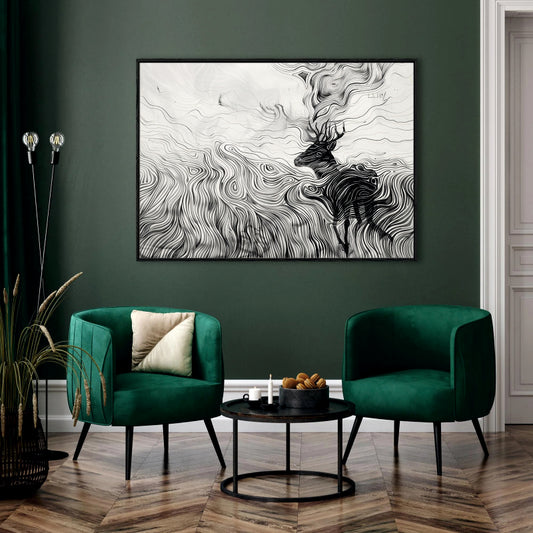 Wind Swept Majesty Canvas Digital Painting - Abstract Deer in Motion