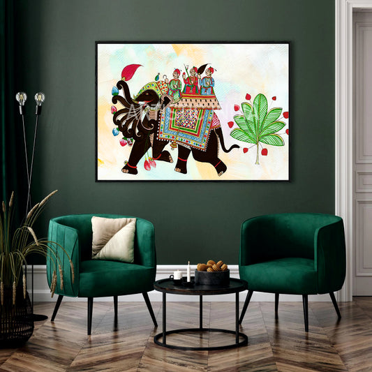 Pichwai Style Royal Elephant Procession Canvas Painting by Ayansi Arts