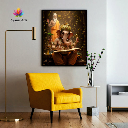 Ganesha & Vyasa - The Epic Scribe Canvas Art by Ayansi Arts