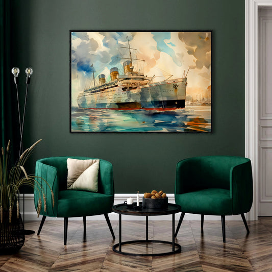 Watercolor Cruise Ship on the Open Sea Canvas Digital Painting
