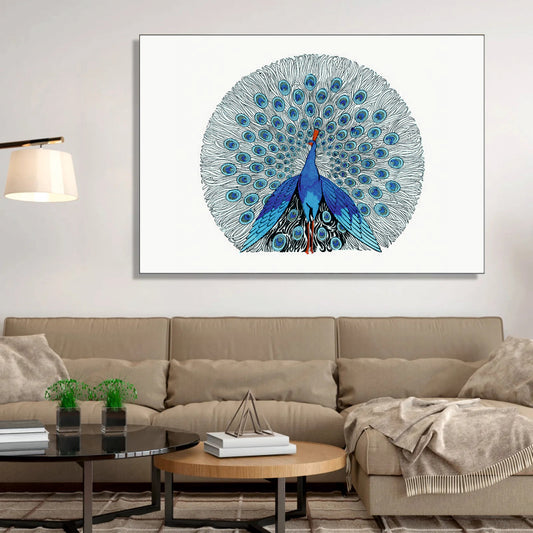 Dancing Peacock Canvas Digital Painting - Traditional Folk Art
