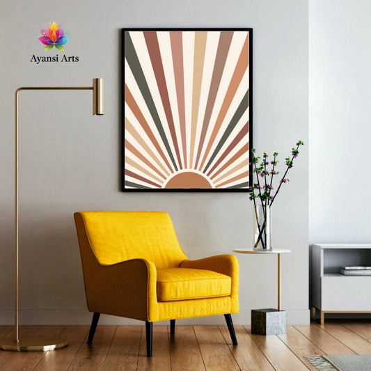 Boho Sunrise - Warm Earth Tones Sunburst Canvas Digital Painting by Ayansi Arts