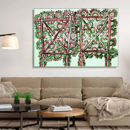 Gond Art Abstract Geometric Patterns Canvas Painting by Ayansi Arts