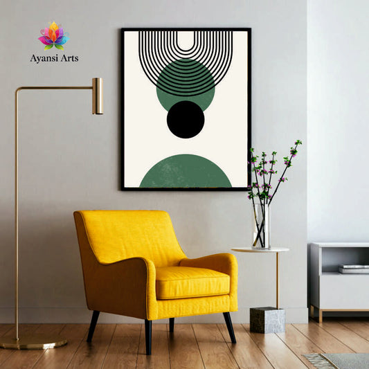 Boho Arches and Emerald Circles Mid-Century Modern Earth Tones Canvas Painting by Ayansi Arts