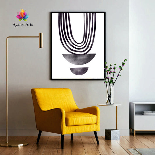 Lunar Arch - Abstract Monochrome Watercolor  Canvas Digital Painting by Ayansi Arts