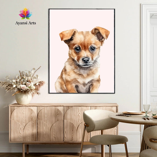 Sweet Gaze Puppy - Adorable Watercolor Canine Portrait by Ayansi Arts