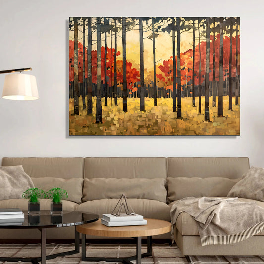 Autumnal Echoes Abstract Canvas Digital Painting - Forest Landscape