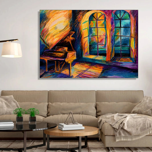 Golden Rhapsody Abstract Canvas Digital Painting - Textured Sunlight