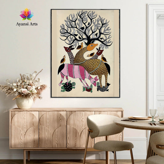 Forest Symphony: Deer, Birds & Tree of Life Canvas Art by Ayansi Arts