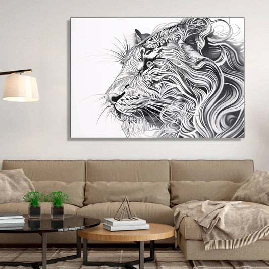 Majestic Lines Canvas Digital Painting - Abstract Lion Portrait