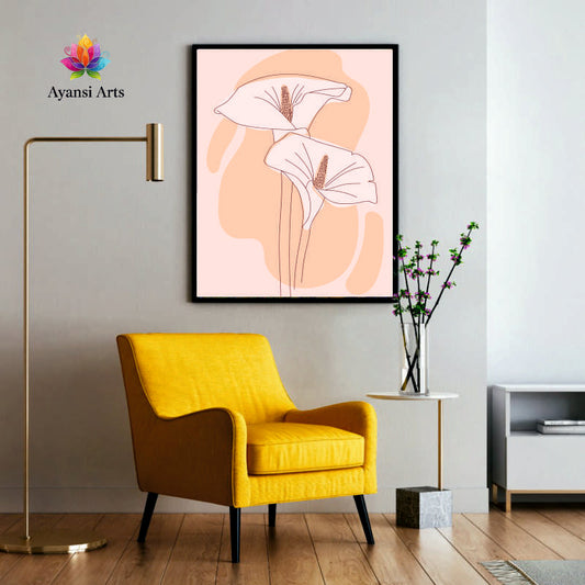 Calla Lily Blush" - Minimalist Boho Floral Line Art Canvas Digital Painting by Ayansi Art