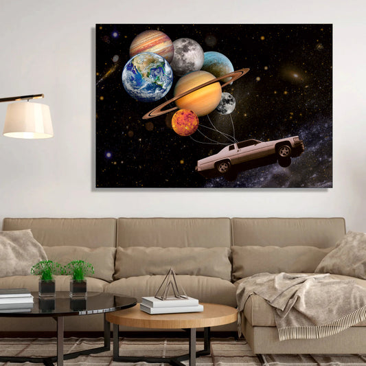 Celestial Road Trip Aesthetic Canvas Digital Painting - Surreal Space Journey