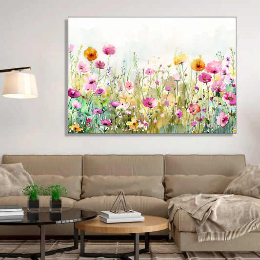 Watercolor Whispers Canvas Digital Painting - Floral Meadow in Bloom