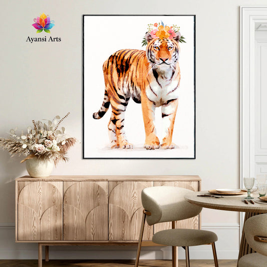 Regal Bloom Tiger - Whimsical Wildlife Art by Ayansi Arts