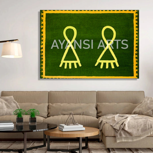 Gond Art Symbolic Figures Canvas Painting by Ayansi Arts