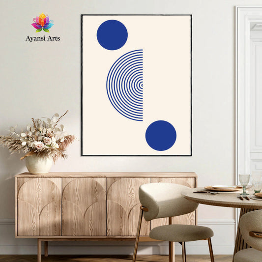 Lunar Echo" - Abstract Blue Geometric Canvas Digital Painting by Ayansi Art