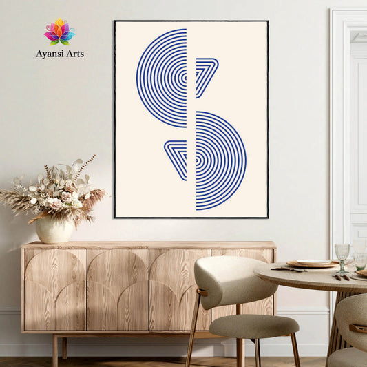 Indigo Echoes - Modern Geometric Abstract Canvas Digital Painting by Ayansi Arts