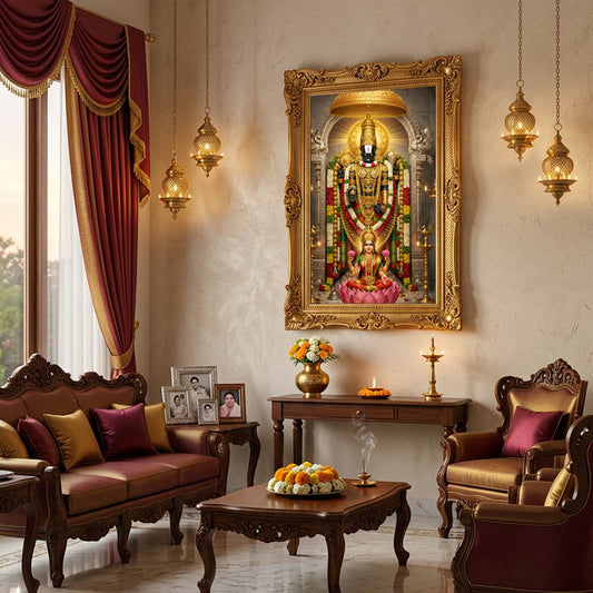 Divine Tirupati Balaji with Goddess Lakshmi – Premium Spiritual Canvas Wall Art