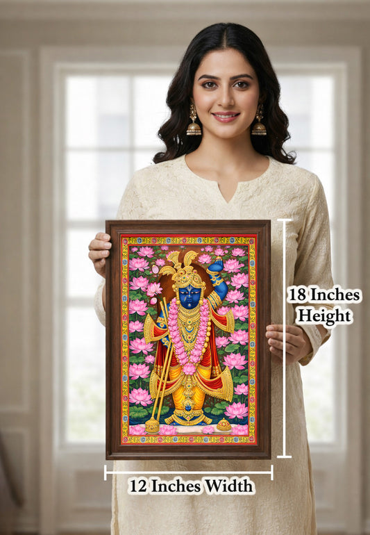 Divine Lotus Garden – Shrinathji in Eternal Grace Pichwai Painting