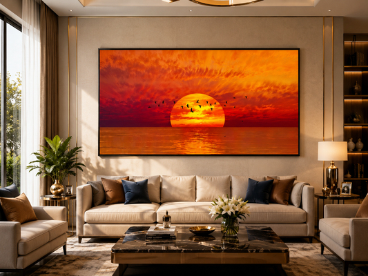 Sunrise Over Ocean Canvas Painting for Vastu | Rising Sun, Flowing Water & Positive Energy | Wealth, Success & Prosperity | Premium Landscape Wall Art