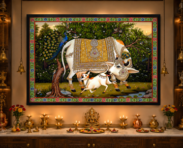 Ayansi Arts – Divine Kamdhenu Cow Canvas Printed Painting