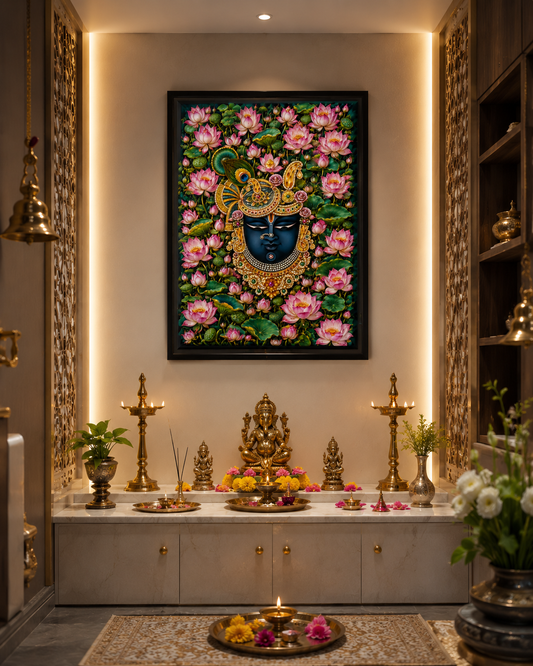 Shrinath Ji Face Canvas Painting for Vastu | Lord Krishna Portrait | Prosperity, Peace & Divine Blessings | Premium Spiritual Wall Art (Copy)
