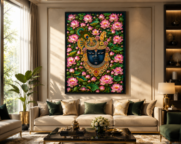 Shrinath Ji Face Canvas Painting for Vastu | Lord Krishna Portrait | Prosperity, Peace & Divine Blessings | Premium Spiritual Wall Art (Copy)