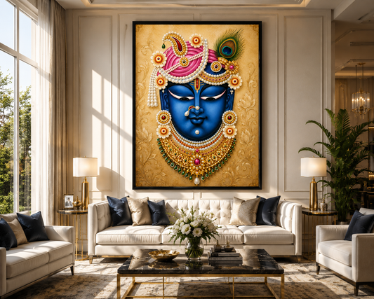 Shrinath Ji Face Canvas Painting for Vastu | Lord Krishna Portrait | Prosperity, Peace & Divine Blessings | Premium Spiritual Wall Art