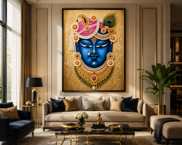 Shrinath Ji Face Canvas Painting for Vastu | Lord Krishna Portrait | Prosperity, Peace & Divine Blessings | Premium Spiritual Wall Art