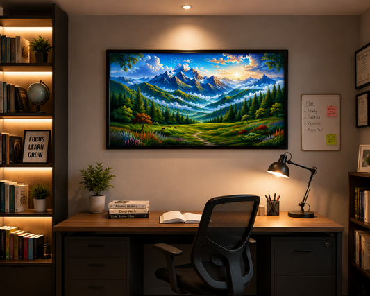 Mountain Landscape Canvas Painting for Vastu | Snow Mountains, Sunrise & Green Valley | Peace, Prosperity & Positive Energy | Premium Nature Wall Art