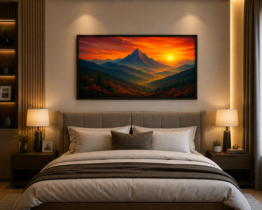 Majestic Mountain Sunset Canvas Painting for Vastu | Mountain Landscape, Sunset & Stability | Prosperity, Success & Positive Energy | Premium Nature Wall Art