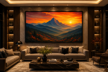 Majestic Mountain Sunset Canvas Painting for Vastu | Mountain Landscape, Sunset & Stability | Prosperity, Success & Positive Energy | Premium Nature Wall Art