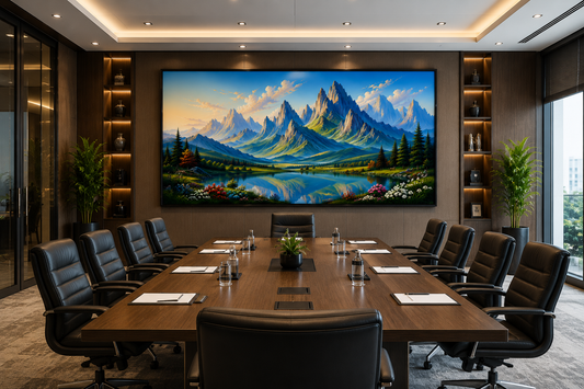 Snow Mountain River Canvas Painting for Vastu | Majestic Himalayan Landscape Wall Art | Stability, Prosperity & Positive Energy Canvas Print