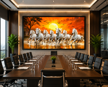 Seven White Running Horses Canvas Painting for Vastu | Wealth, Success & Positive Energy | Premium Wall Art for Home & Office