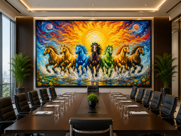 Seven Colorful Running Horses Canvas Painting for Vastu | Success, Wealth & Positive Energy | Premium Wall Art for Home & Office