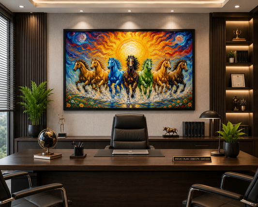 Seven Colorful Running Horses Canvas Painting for Vastu | Success, Wealth & Positive Energy | Premium Wall Art for Home & Office