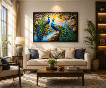 Pair of Peacock Canvas Painting for Vastu | Love, Harmony, Prosperity & Positive Energy | Premium Wall Art for Home & Office