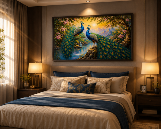 Pair of Peacock Canvas Painting for Vastu | Love, Harmony, Prosperity & Positive Energy | Premium Wall Art for Home & Office